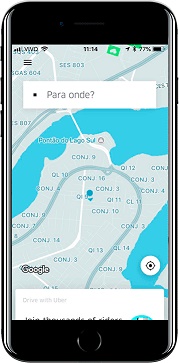 Smartphone do app da Uber