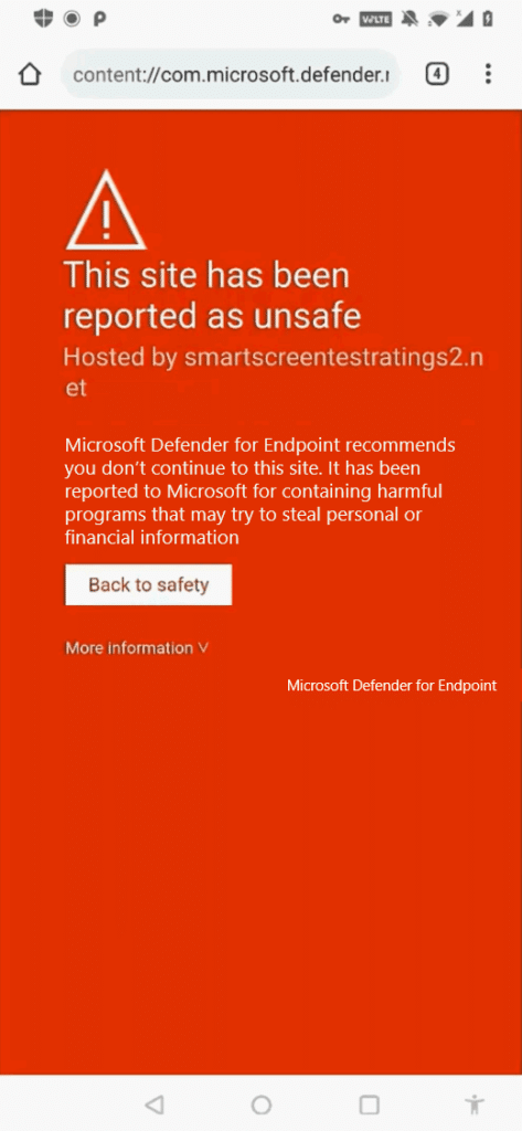Microsoft Defender para Endpoint num dispositivo Android