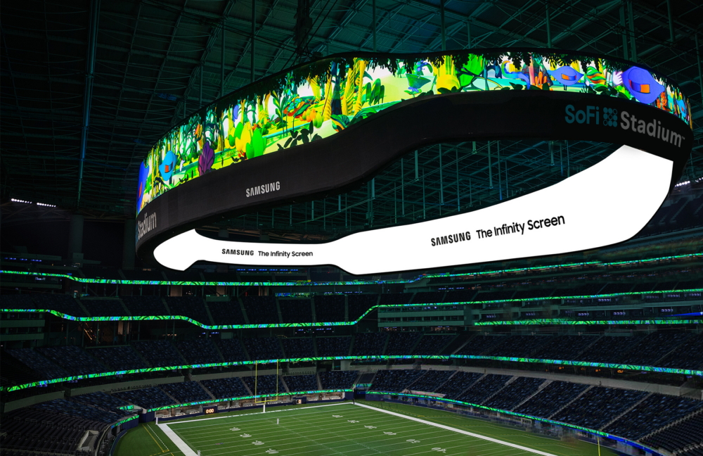 Foto do Videoboard de LED instalado no SoFi Stadium