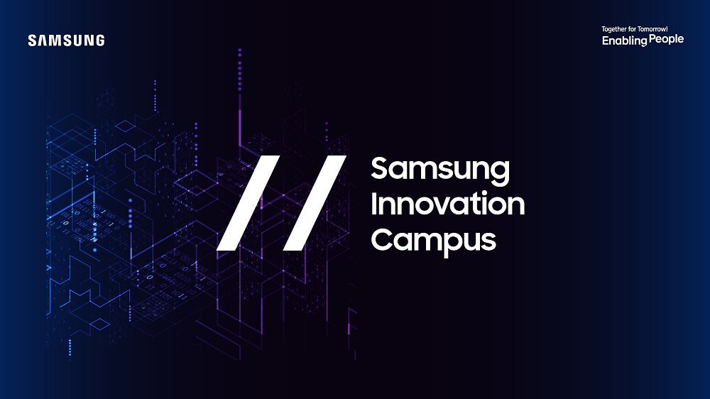 Logotipo do programa Samsung Innovation Campus em fundo azul escuro
